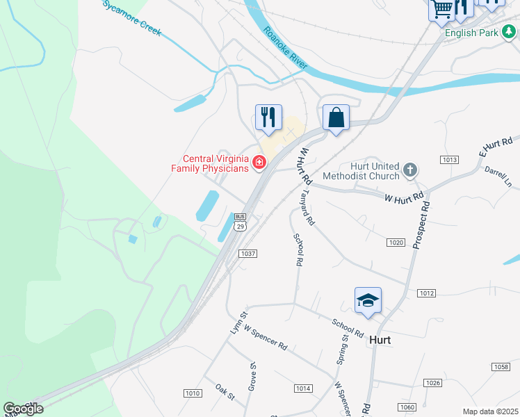 map of restaurants, bars, coffee shops, grocery stores, and more near 552 West Spencer Road in Hurt