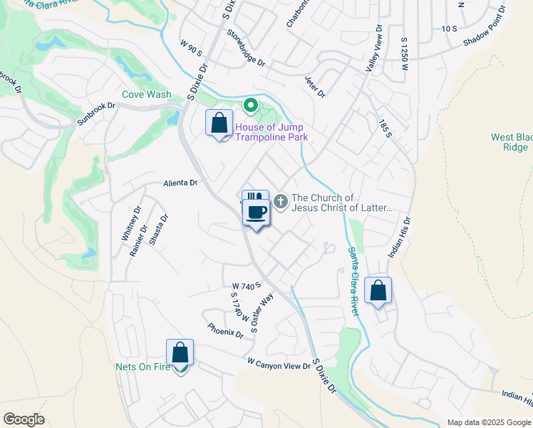 map of restaurants, bars, coffee shops, grocery stores, and more near 996-1008 South Valley View Drive in St. George