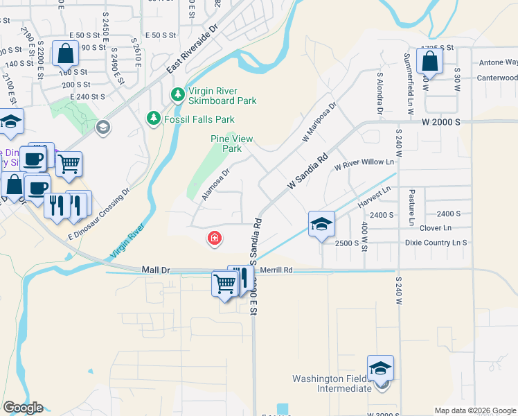 map of restaurants, bars, coffee shops, grocery stores, and more near 738 West Sandia Road in Washington