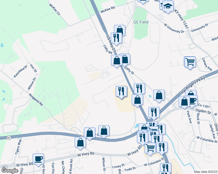 map of restaurants, bars, coffee shops, grocery stores, and more near Creek Terrace in Somerset
