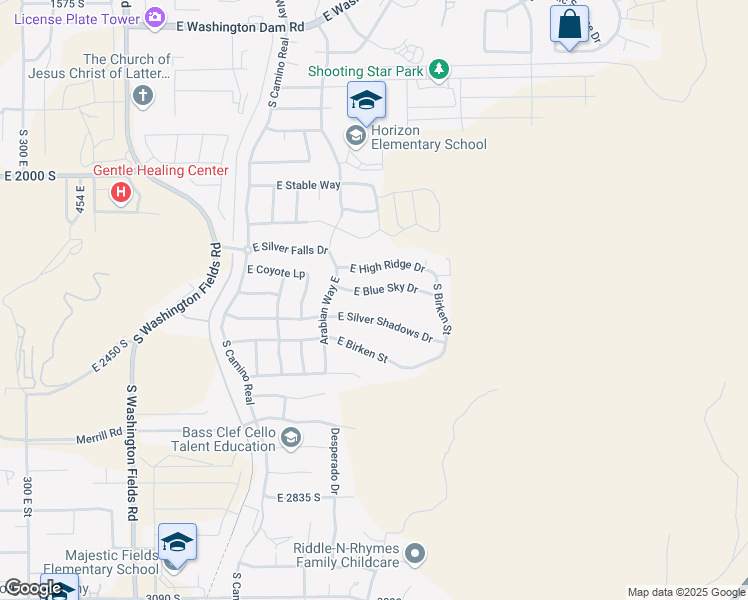 map of restaurants, bars, coffee shops, grocery stores, and more near 1196 East Blue Sky Drive in Washington