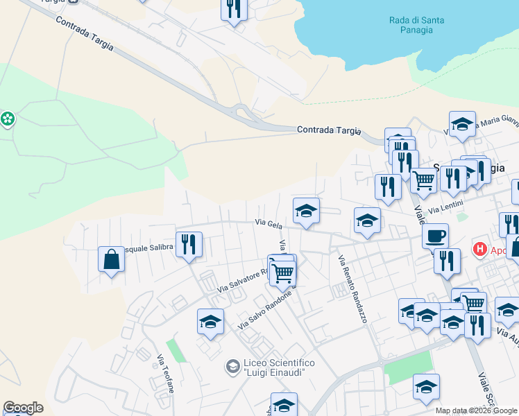 map of restaurants, bars, coffee shops, grocery stores, and more near 2 Via Sommatino in Siracusa