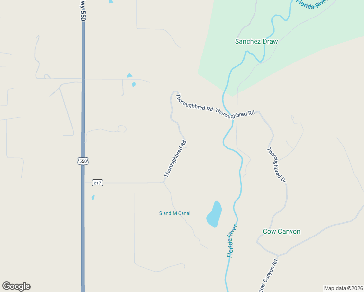 map of restaurants, bars, coffee shops, grocery stores, and more near Thoroughbred Road in La Plata County