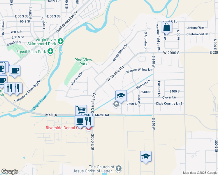 map of restaurants, bars, coffee shops, grocery stores, and more near 2302 South Montero Circle in Washington