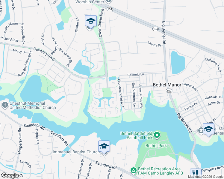 map of restaurants, bars, coffee shops, grocery stores, and more near 116 Foundry Court in Yorktown
