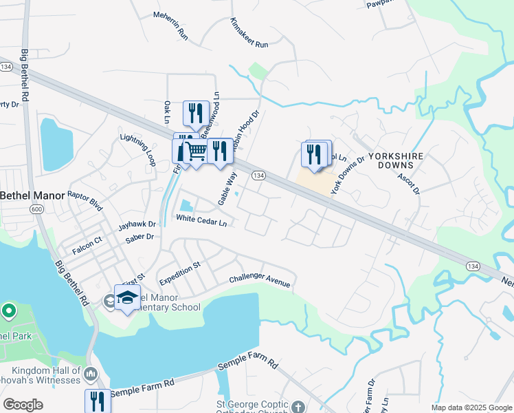 map of restaurants, bars, coffee shops, grocery stores, and more near 3100 Hampton Highway in Yorktown