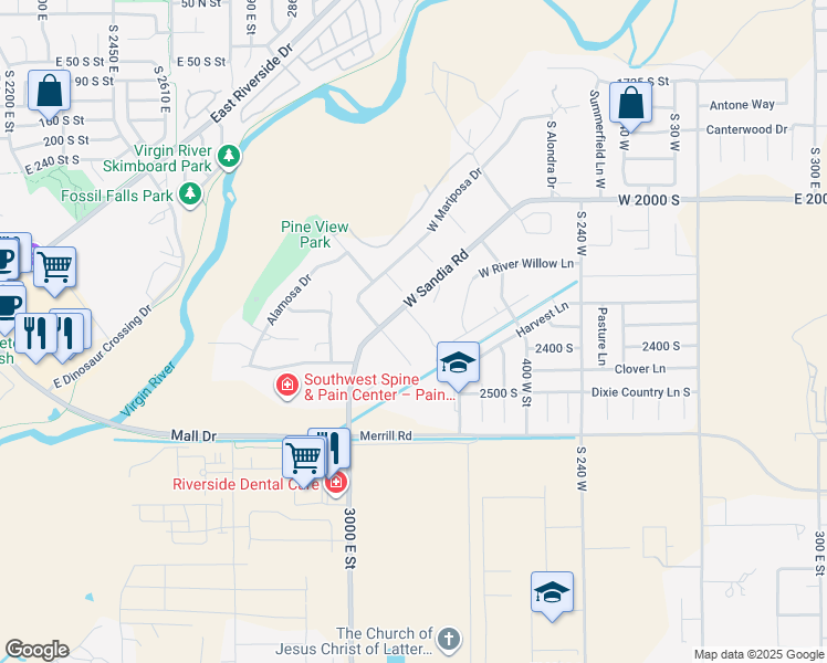 map of restaurants, bars, coffee shops, grocery stores, and more near 2302 South Montero Circle in Washington