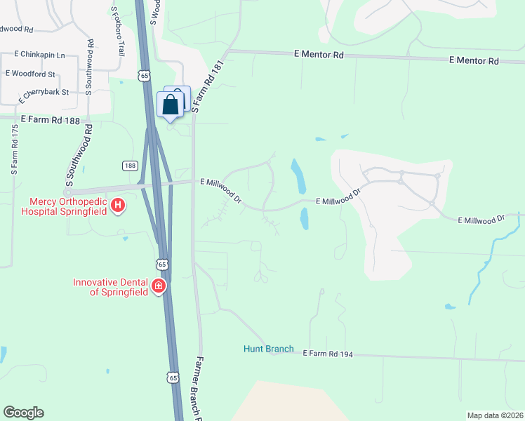 map of restaurants, bars, coffee shops, grocery stores, and more near 3499 East Millwood Drive in Ozark