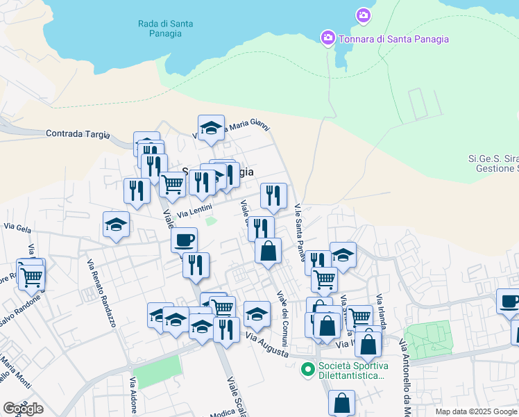 map of restaurants, bars, coffee shops, grocery stores, and more near 8 Via Portopalo in Siracusa