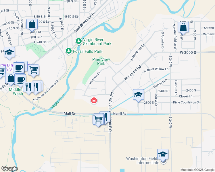 map of restaurants, bars, coffee shops, grocery stores, and more near 2309 Colina Vista Drive in Washington