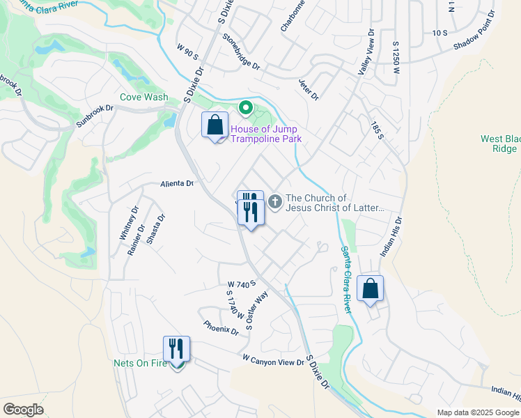 map of restaurants, bars, coffee shops, grocery stores, and more near 996 South Valley View Drive in St. George
