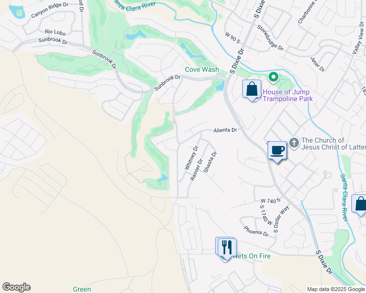 map of restaurants, bars, coffee shops, grocery stores, and more near 507 Alienta Drive in St. George