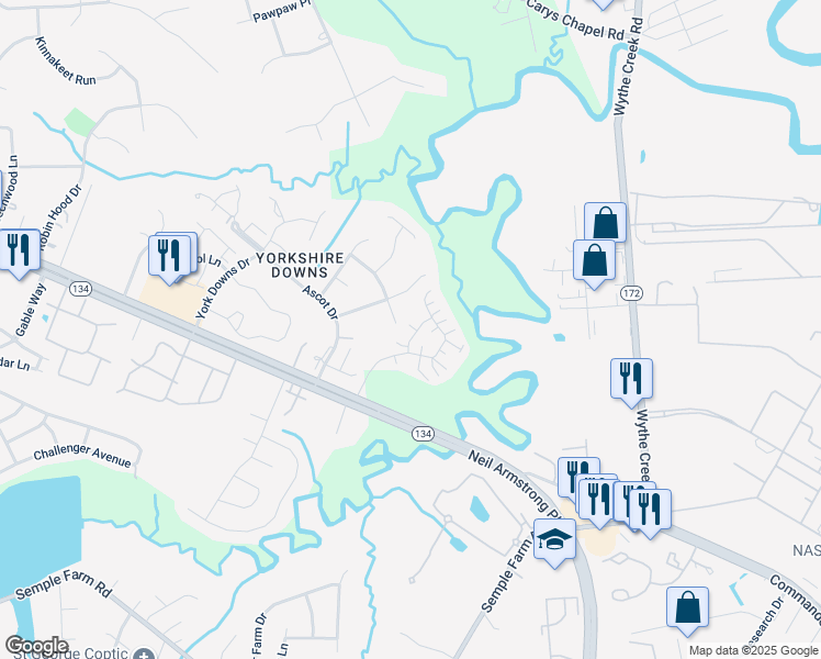 map of restaurants, bars, coffee shops, grocery stores, and more near 119 Hautz Way in Yorktown