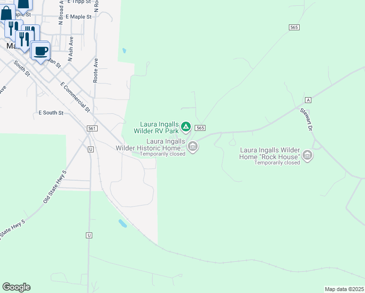 map of restaurants, bars, coffee shops, grocery stores, and more near State Route A in Mansfield