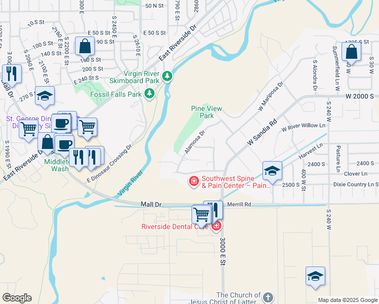 map of restaurants, bars, coffee shops, grocery stores, and more near 2285 Alamosa Drive in Washington