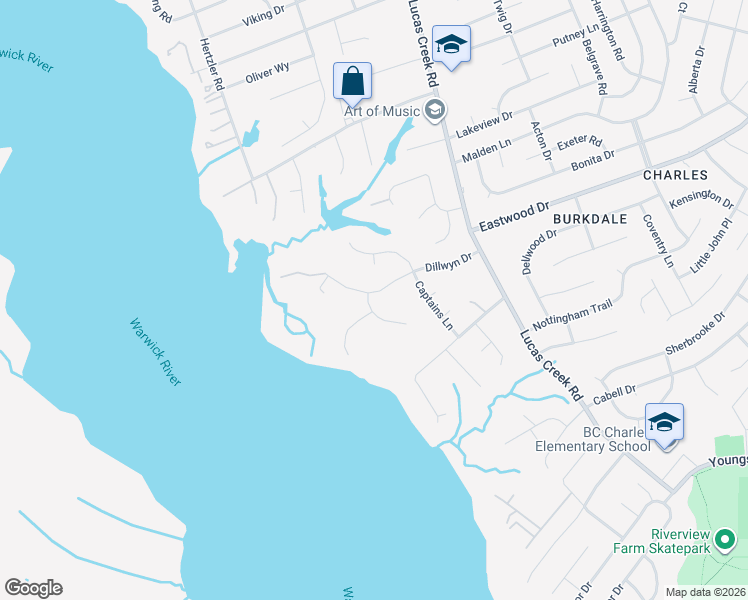 map of restaurants, bars, coffee shops, grocery stores, and more near 121 Poseidon Drive in Newport News