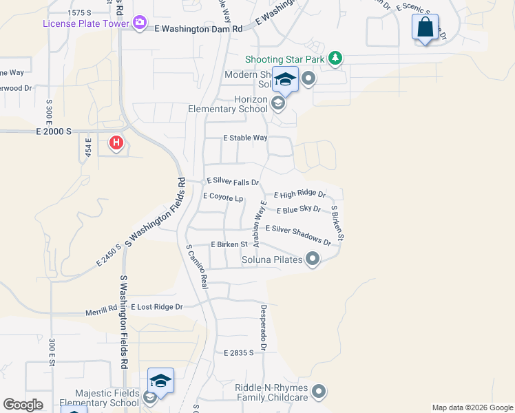 map of restaurants, bars, coffee shops, grocery stores, and more near 2264 Arabian Way East in Washington