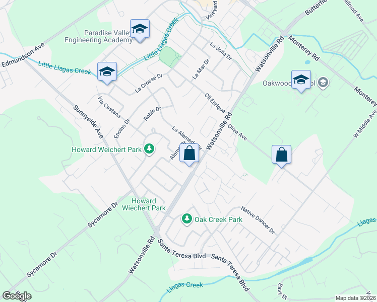 map of restaurants, bars, coffee shops, grocery stores, and more near 15255 Pratola Court in Morgan Hill