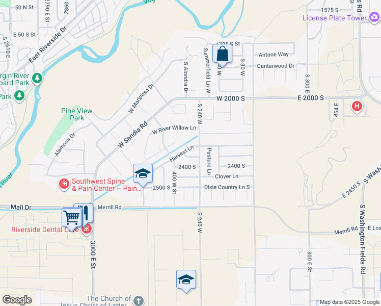 map of restaurants, bars, coffee shops, grocery stores, and more near 300 2350 South in Washington