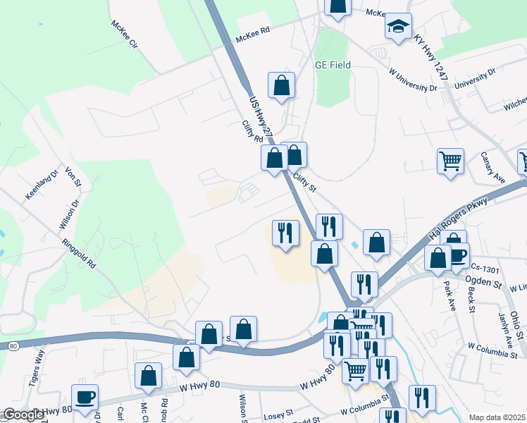 map of restaurants, bars, coffee shops, grocery stores, and more near Creek Terrace in Somerset