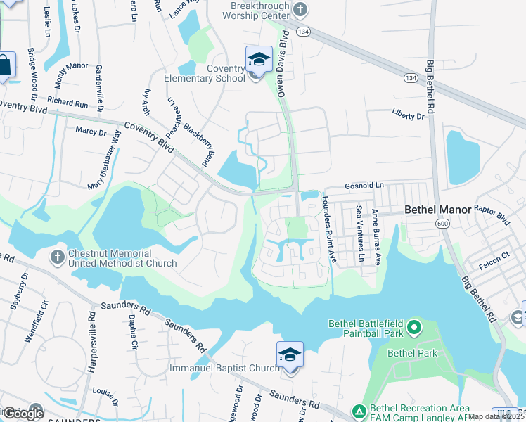 map of restaurants, bars, coffee shops, grocery stores, and more near 211 Wexford Court in Yorktown