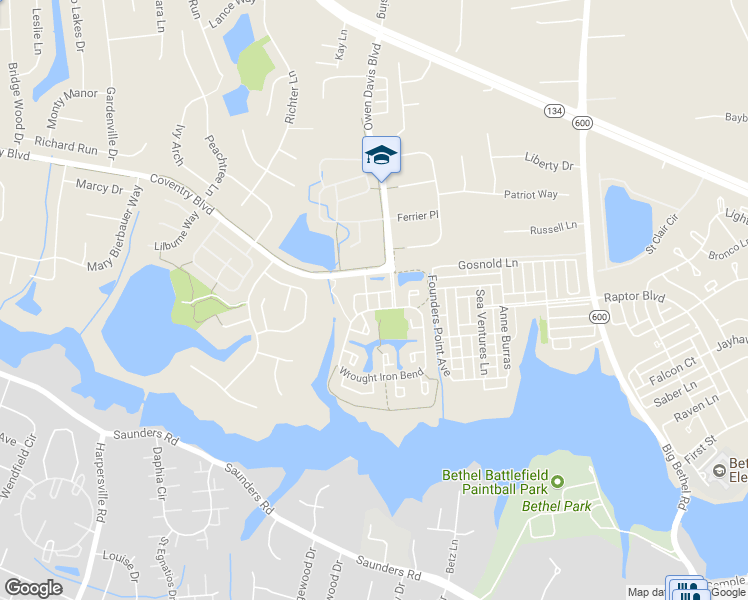 map of restaurants, bars, coffee shops, grocery stores, and more near 105 Andover Court in Yorktown
