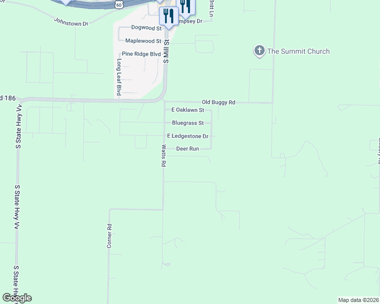 map of restaurants, bars, coffee shops, grocery stores, and more near 155 Deer Run in Rogersville
