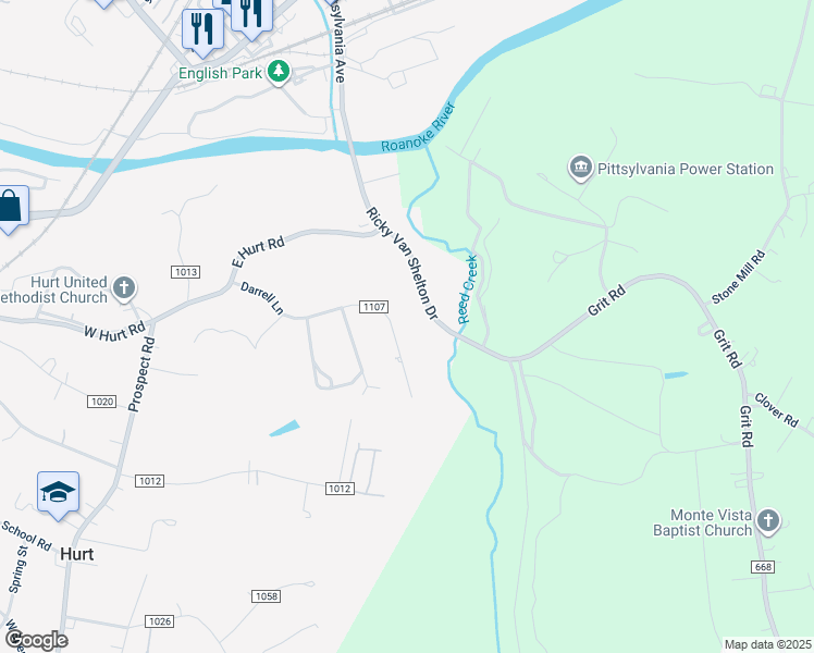 map of restaurants, bars, coffee shops, grocery stores, and more near 514 Darrell Lane in Hurt