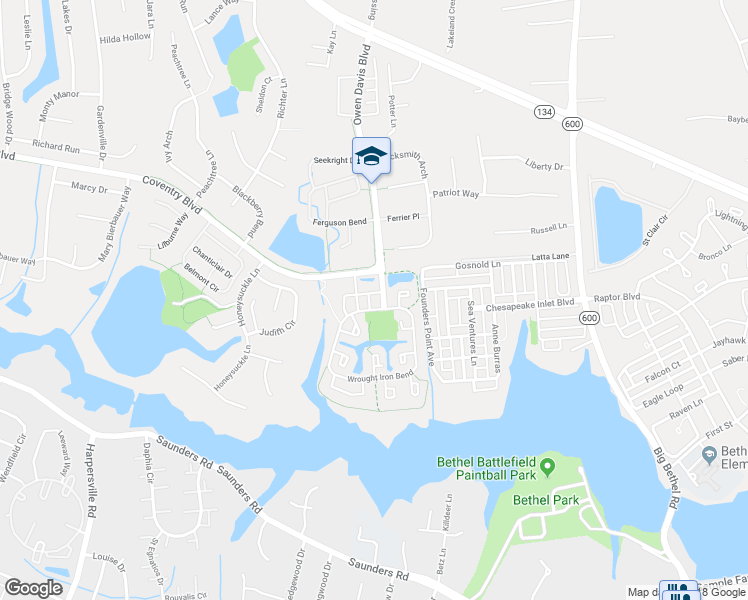 map of restaurants, bars, coffee shops, grocery stores, and more near 104 Andover Court in Yorktown