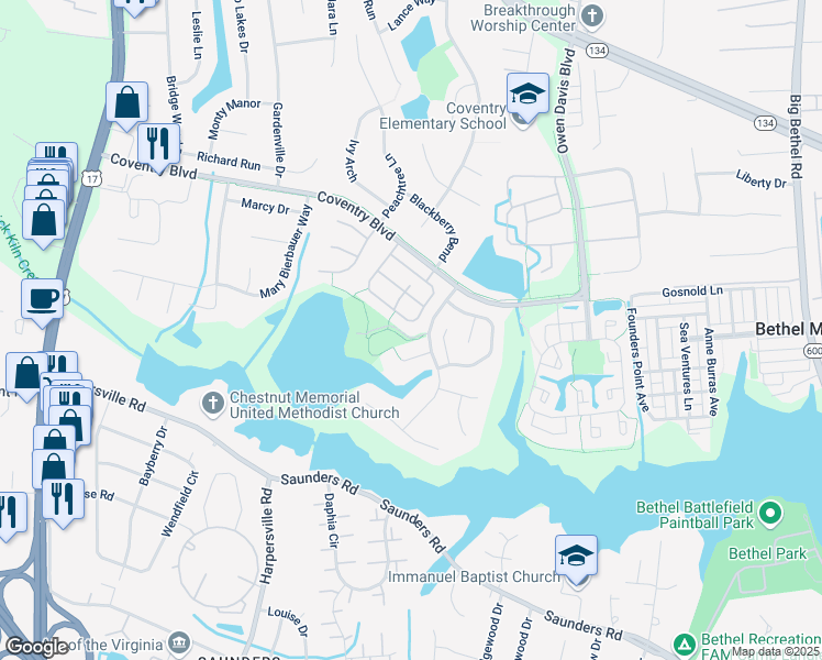map of restaurants, bars, coffee shops, grocery stores, and more near 217 Belmont Circle in Yorktown