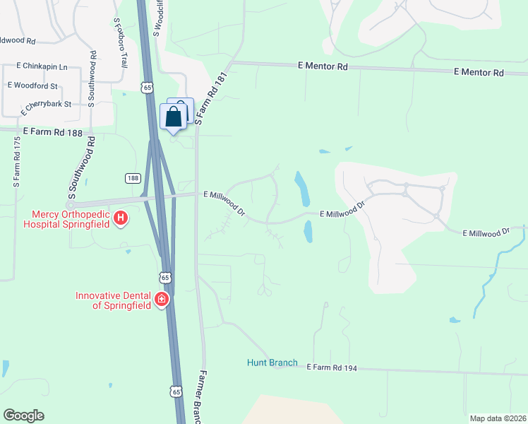 map of restaurants, bars, coffee shops, grocery stores, and more near 3453-3499 East Millwood Drive in Ozark