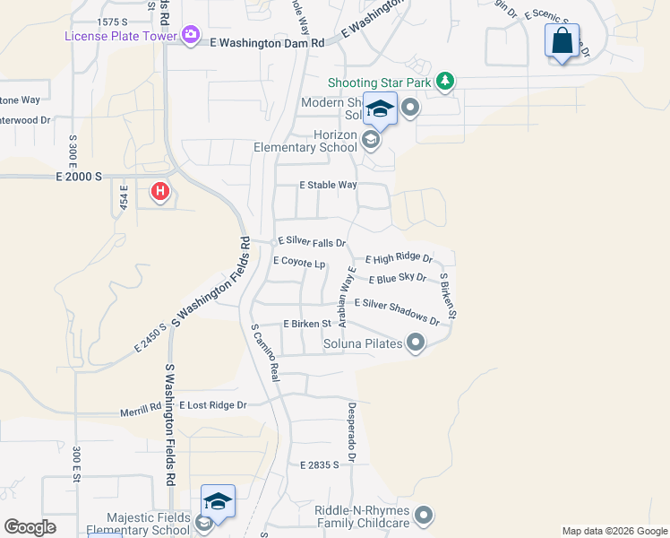 map of restaurants, bars, coffee shops, grocery stores, and more near 2264 Arabian Way East in Washington