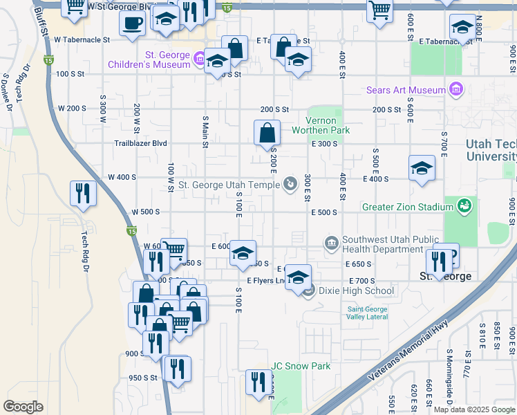 map of restaurants, bars, coffee shops, grocery stores, and more near 476 South 200 East in St. George
