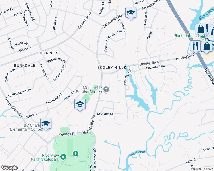 map of restaurants, bars, coffee shops, grocery stores, and more near 248 Menchville Road in Newport News