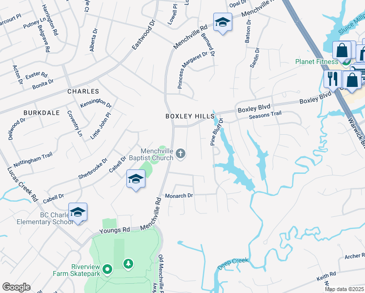 map of restaurants, bars, coffee shops, grocery stores, and more near 248 Menchville Road in Newport News
