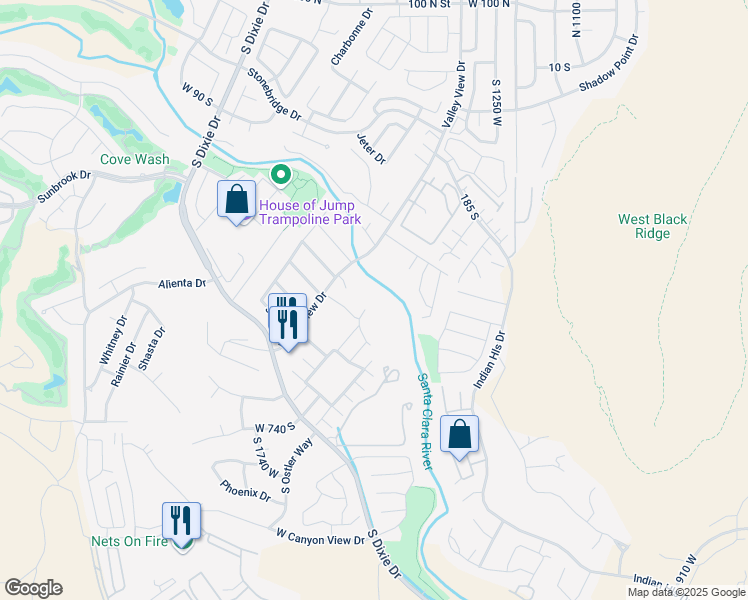 map of restaurants, bars, coffee shops, grocery stores, and more near 1548 West Woods View Lane in St. George