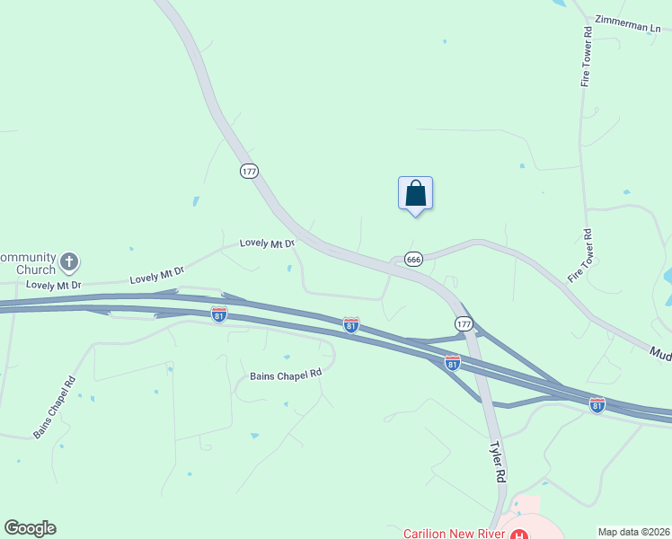 map of restaurants, bars, coffee shops, grocery stores, and more near 2777 Tyler Road in Christiansburg