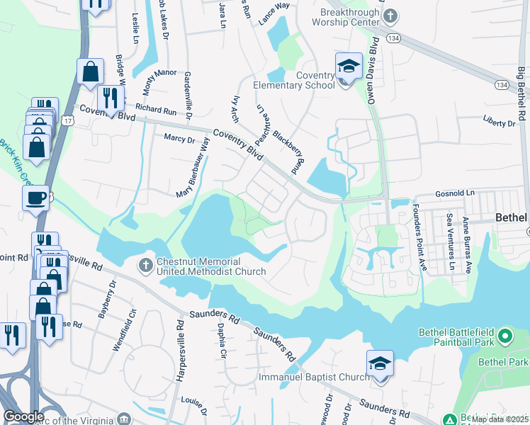 map of restaurants, bars, coffee shops, grocery stores, and more near 227 Belmont Circle in Yorktown