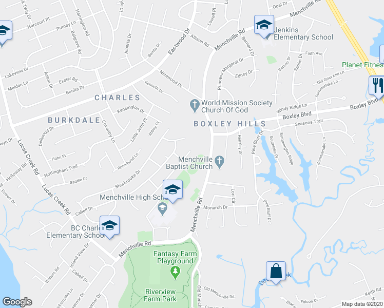 map of restaurants, bars, coffee shops, grocery stores, and more near 276 Weatherford Way in Newport News
