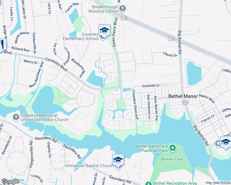 map of restaurants, bars, coffee shops, grocery stores, and more near 203 Andover Court in Yorktown