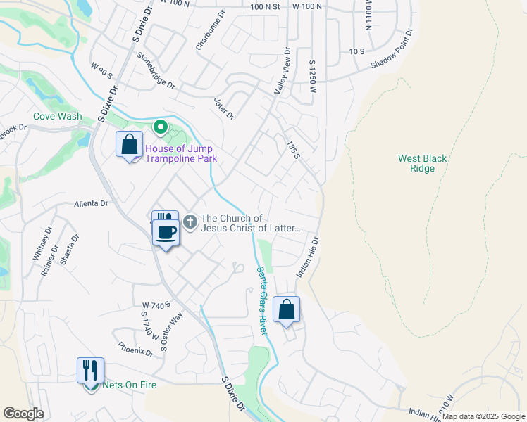 map of restaurants, bars, coffee shops, grocery stores, and more near 545 1360 West Street in St. George