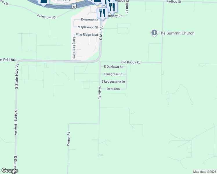 map of restaurants, bars, coffee shops, grocery stores, and more near 155 Deer Run in Rogersville