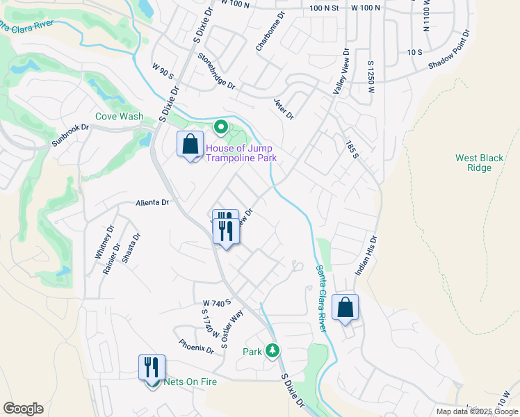map of restaurants, bars, coffee shops, grocery stores, and more near 449 South Valley View Drive in St. George