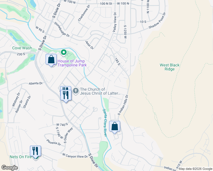 map of restaurants, bars, coffee shops, grocery stores, and more near 351 South Valley View Drive in St. George