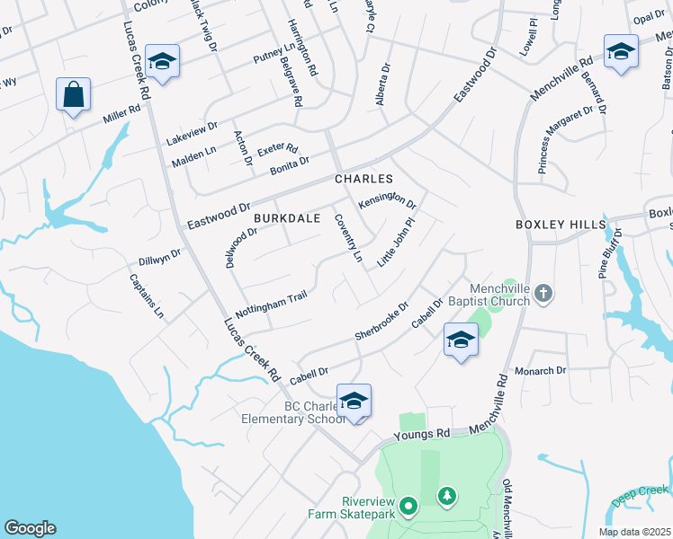 map of restaurants, bars, coffee shops, grocery stores, and more near 171 King Richard Place in Newport News