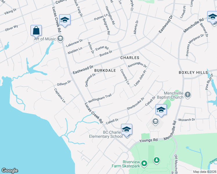 map of restaurants, bars, coffee shops, grocery stores, and more near 220 Shadywood Drive in Newport News