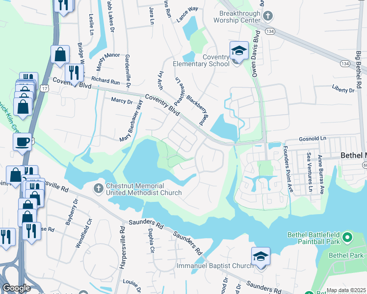 map of restaurants, bars, coffee shops, grocery stores, and more near 228 Belmont Circle in Yorktown
