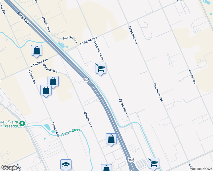 map of restaurants, bars, coffee shops, grocery stores, and more near 14205 Sycamore Avenue in San Martin