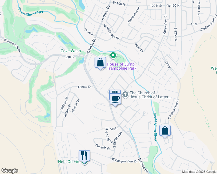map of restaurants, bars, coffee shops, grocery stores, and more near 421 South Parkside Circle in St. George