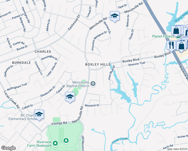 map of restaurants, bars, coffee shops, grocery stores, and more near 202 Dabney Drive in Newport News